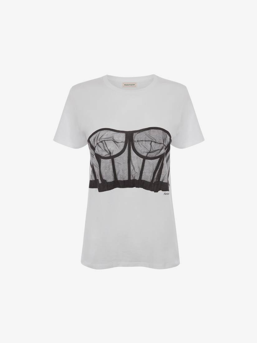 Camisetas Alexander McQueen Bustier Print Cropped Mujer - Blancos - Mexico 514-DYRBFJ